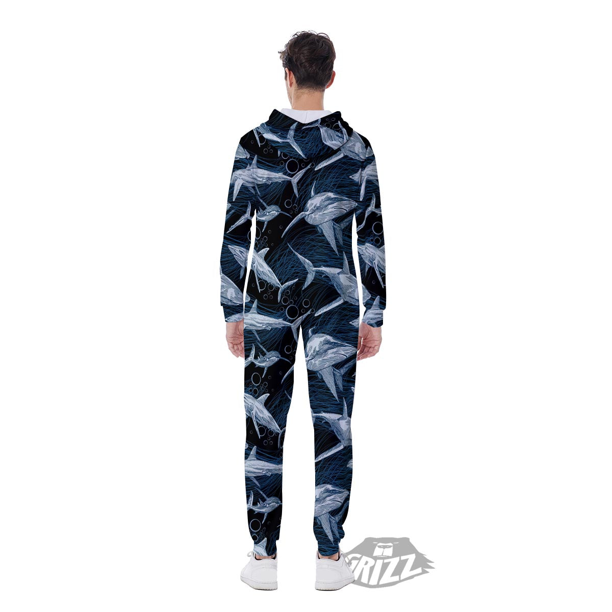 Underwear Shark Print Pattern Men's Jumpsuit-grizzshop
