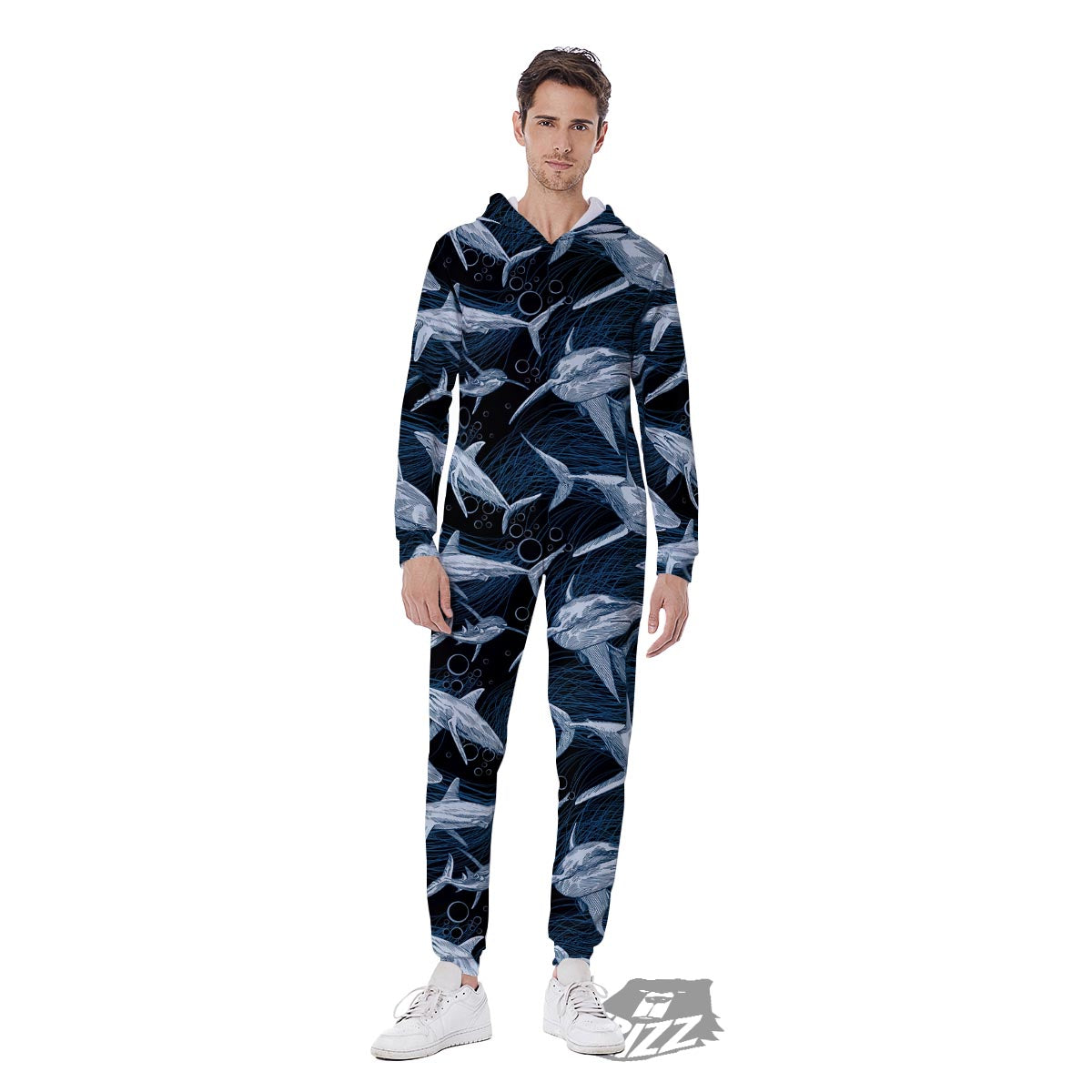 Underwear Shark Print Pattern Men's Jumpsuit-grizzshop