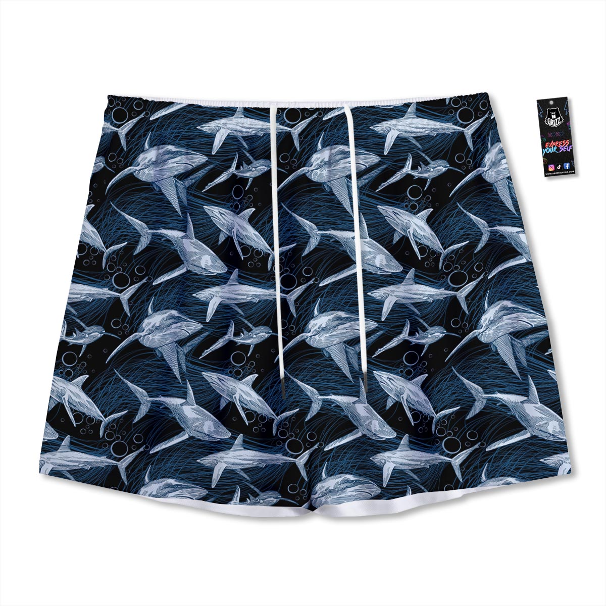 Underwear Shark Print Pattern Mesh Shorts