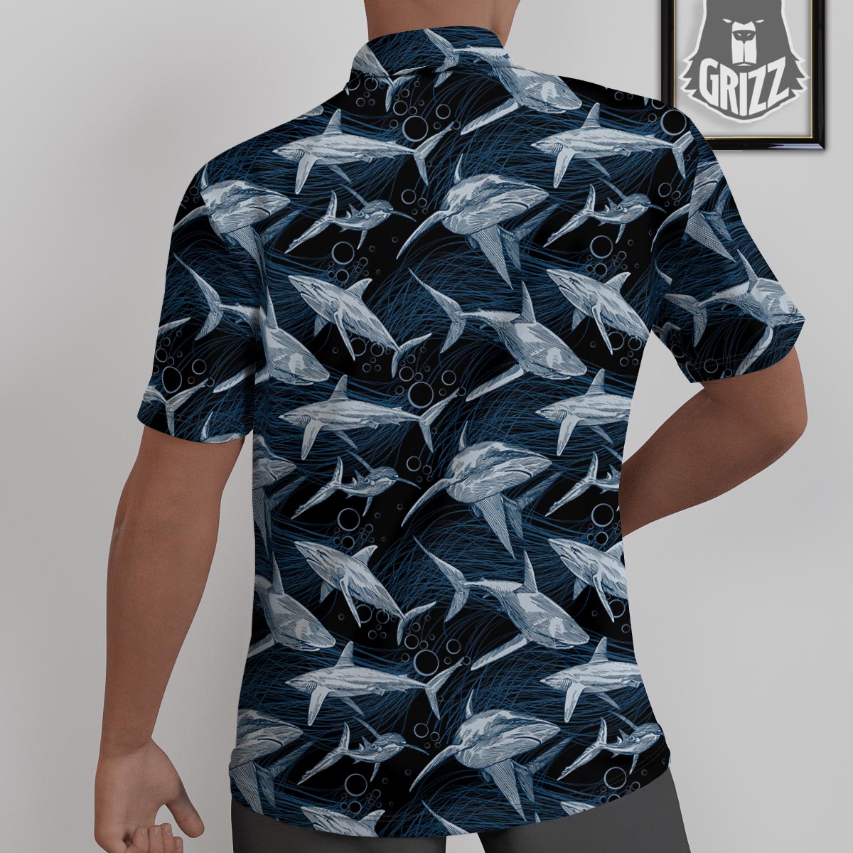 Underwear Shark Print Pattern Untucked Shirts-grizzshop