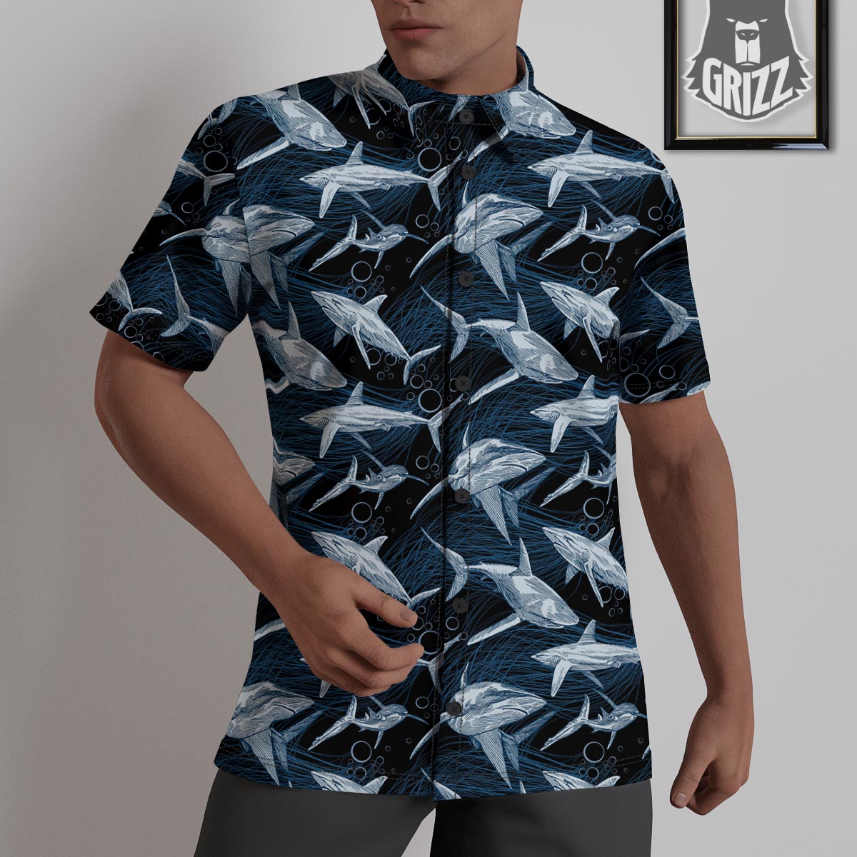 Underwear Shark Print Pattern Untucked Shirts-grizzshop