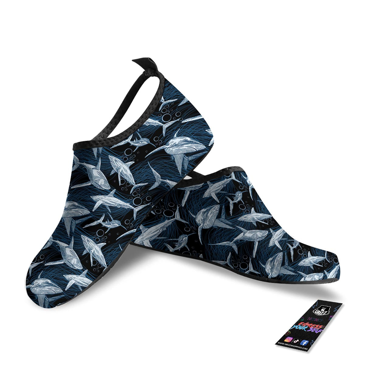 Underwear Shark Print Pattern Water Shoes-grizzshop