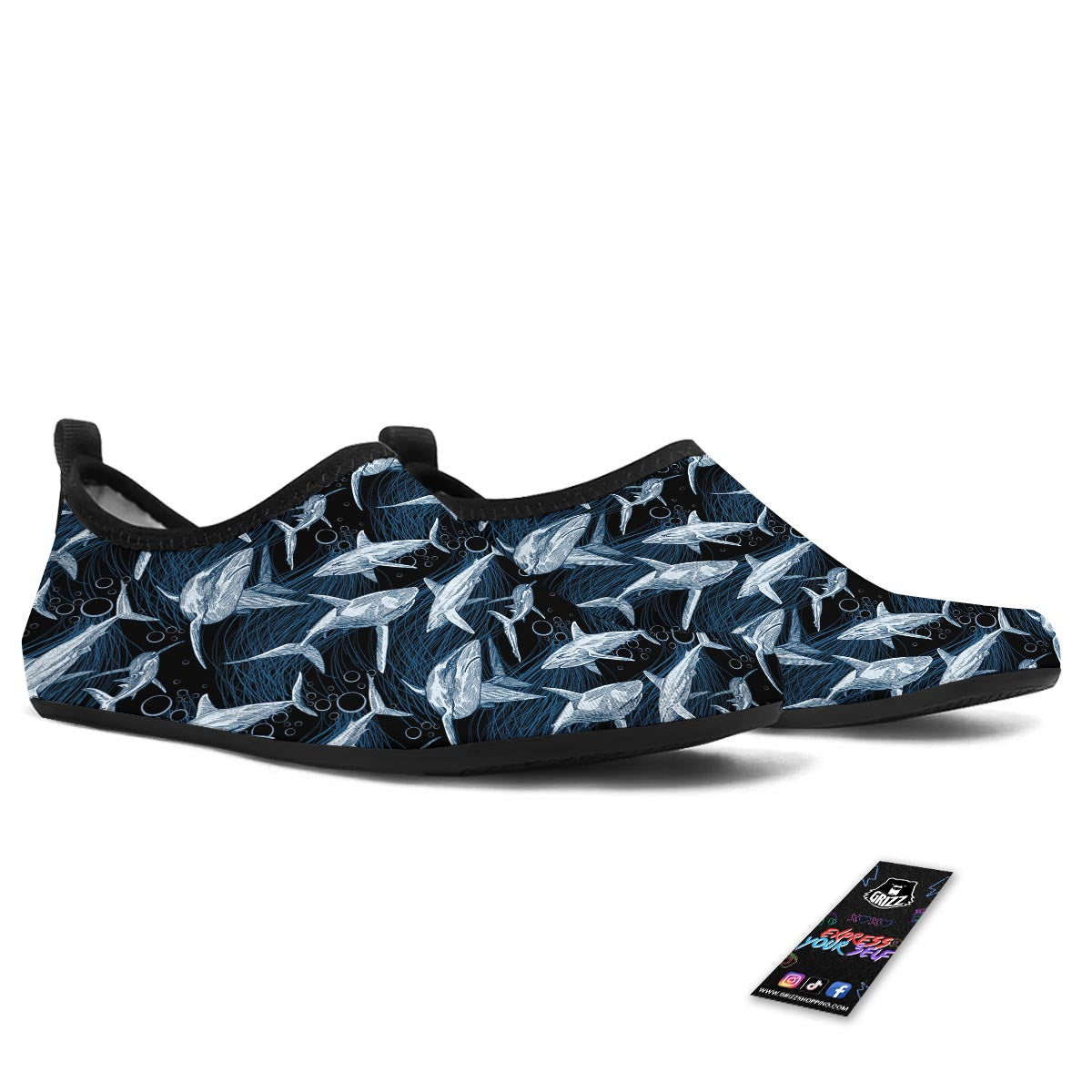 Underwear Shark Print Pattern Water Shoes-grizzshop