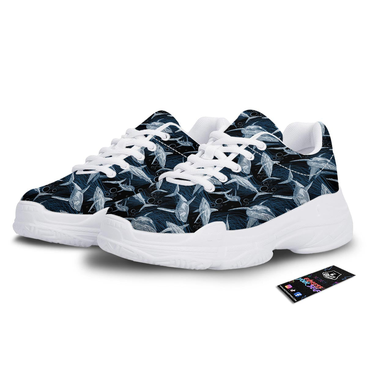 Underwear Shark Print Pattern White Chunky Shoes-grizzshop