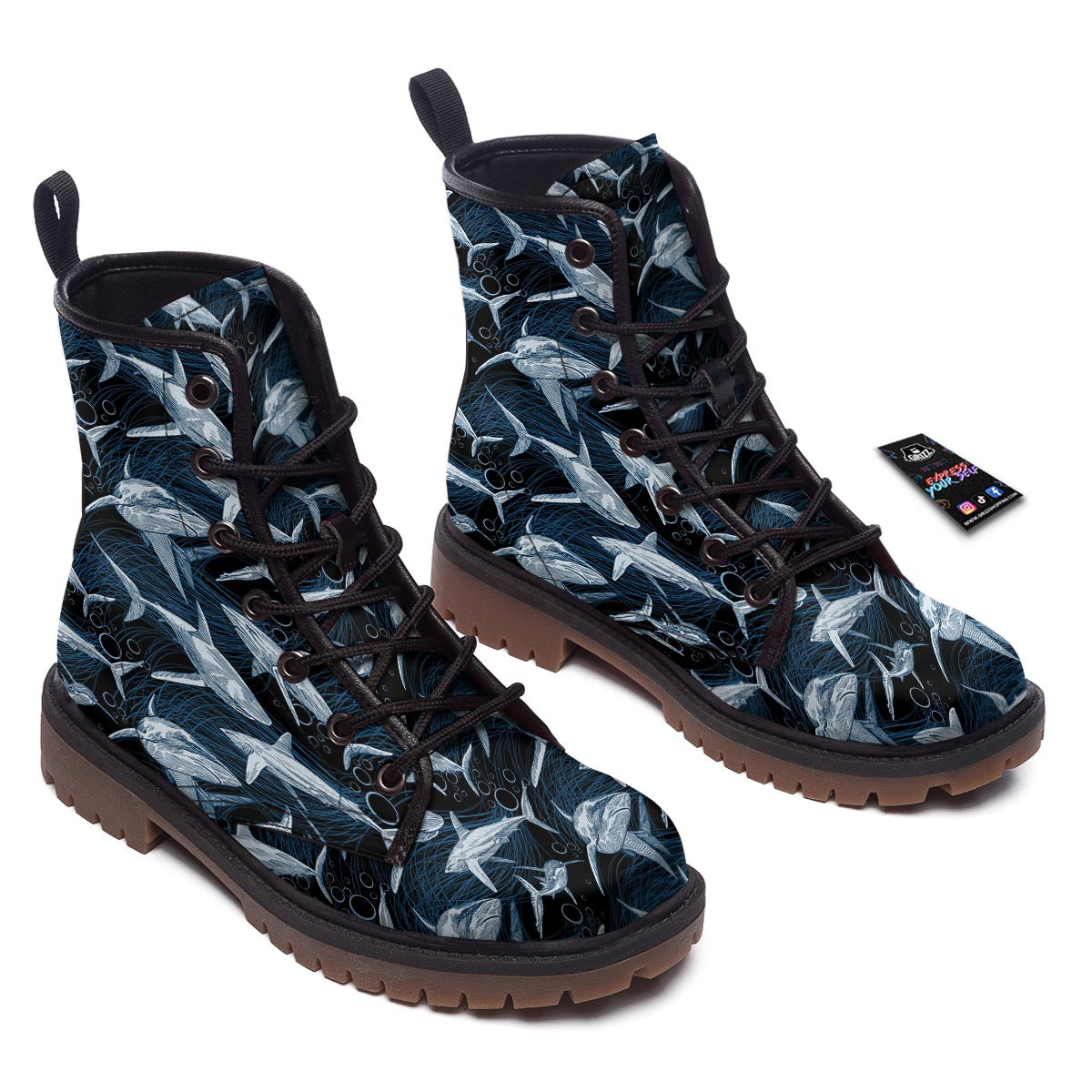 Underwear Shark Print Pattern Work Boots-grizzshop