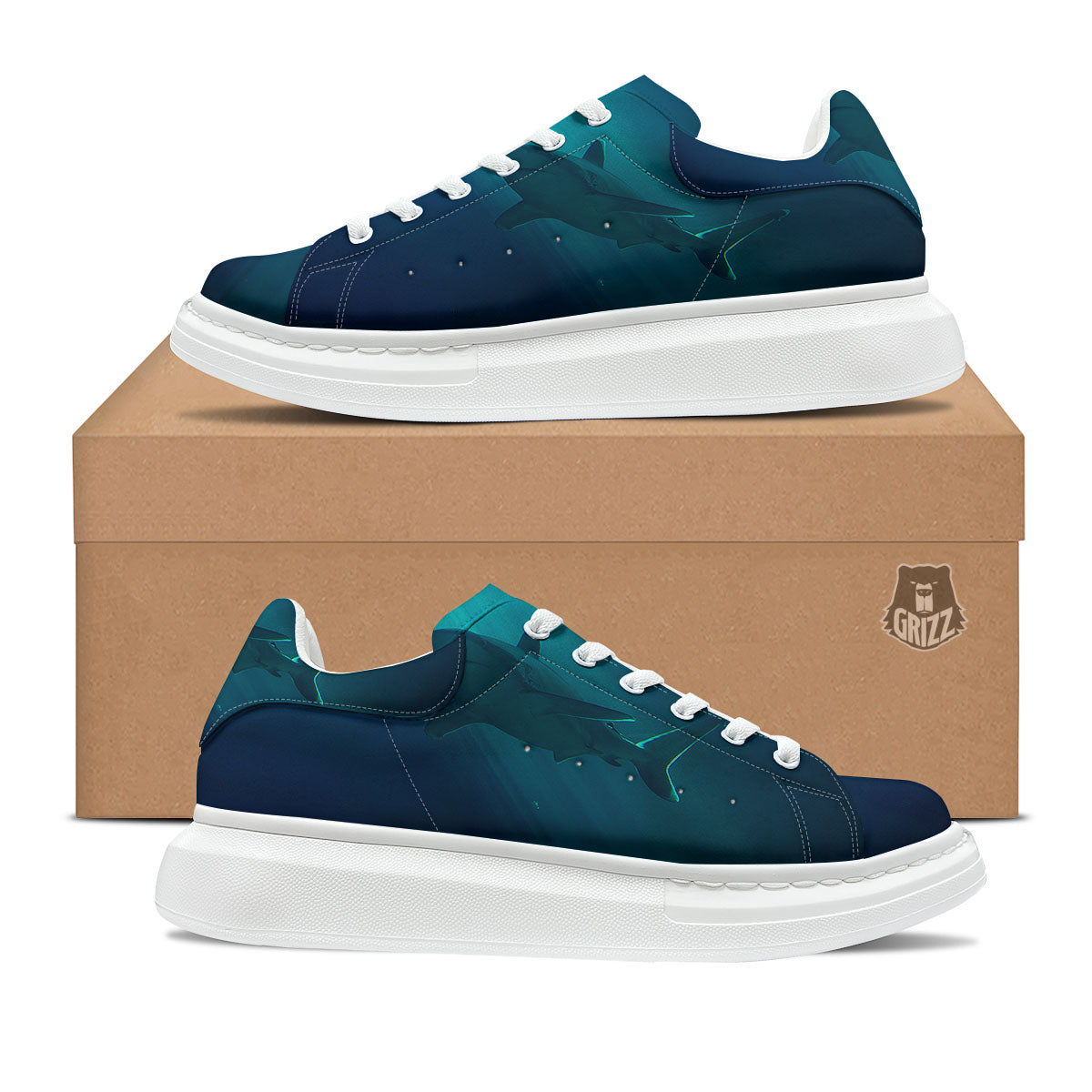 Underwear Shark Print Platform Shoes-grizzshop