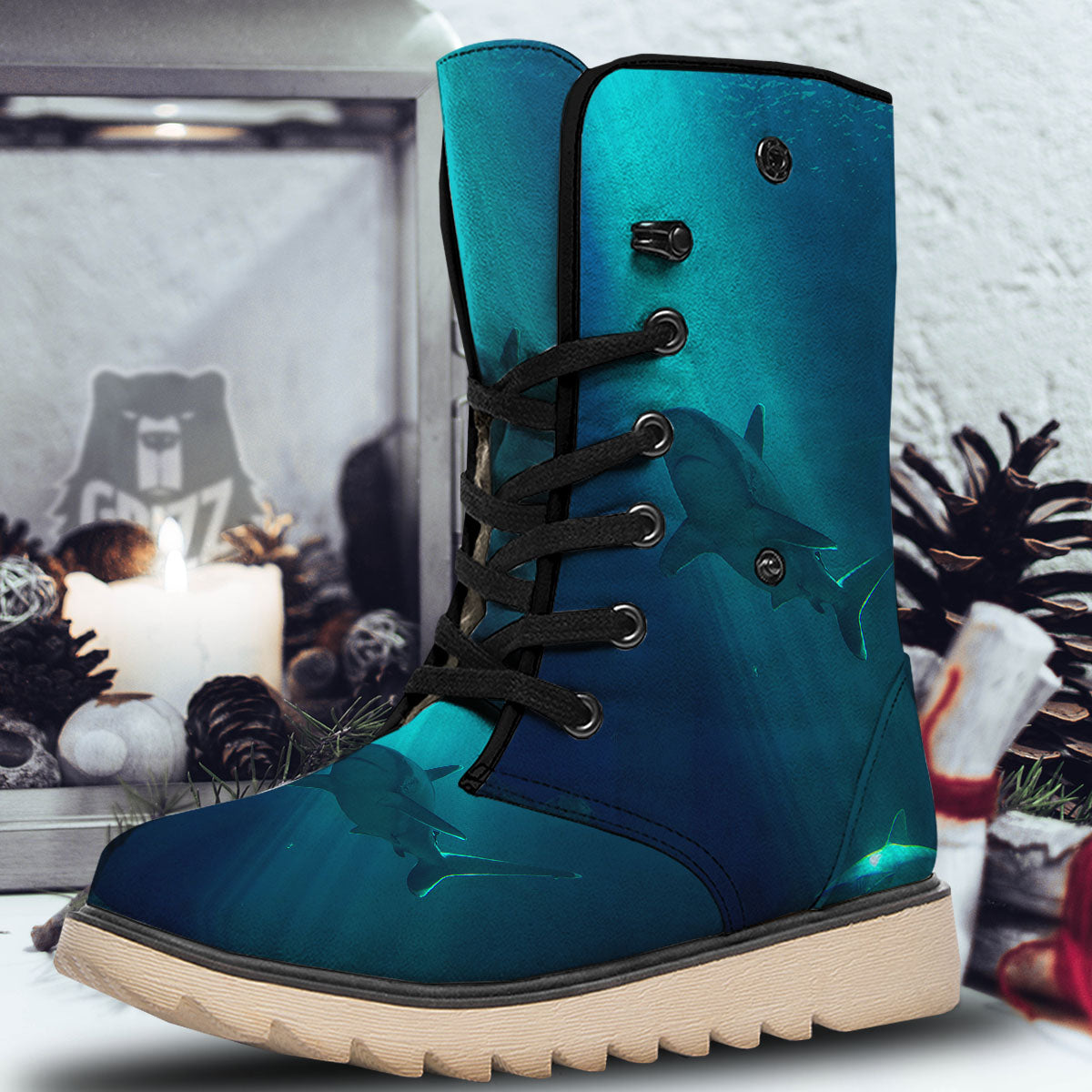 Underwear Shark Print Snow Boots-grizzshop