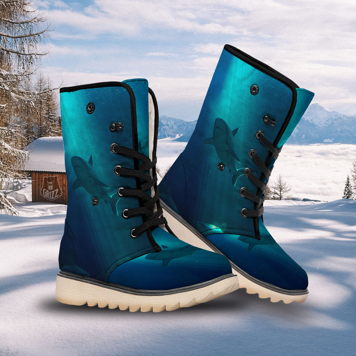 Underwear Shark Print Snow Boots-grizzshop