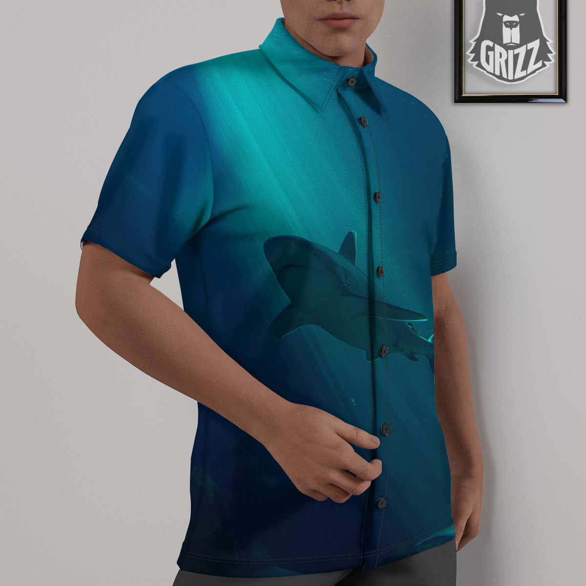 Underwear Shark Print Untucked Shirts-grizzshop