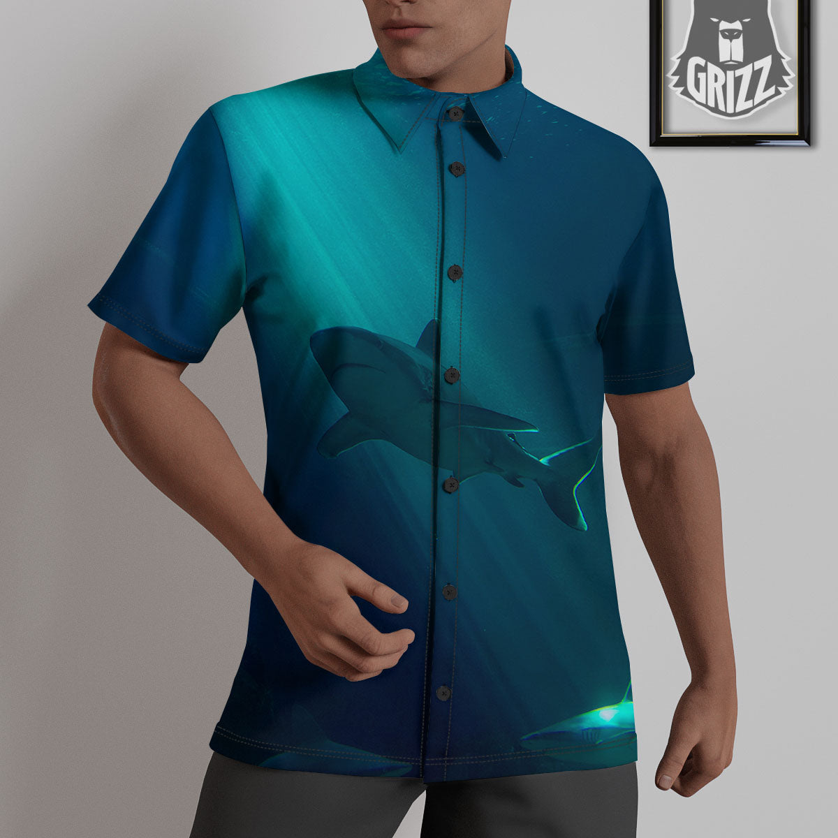 Underwear Shark Print Untucked Shirts-grizzshop