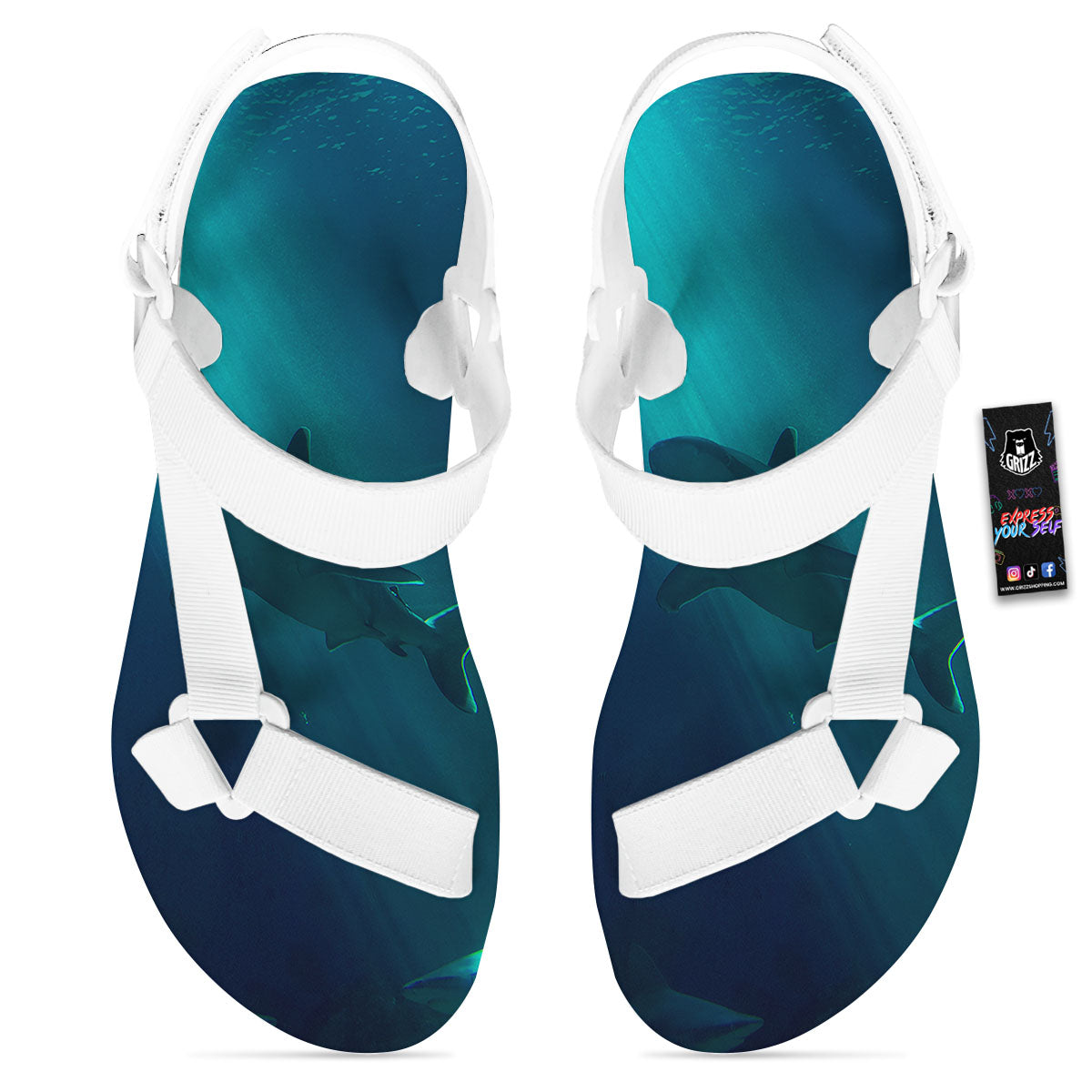 Underwear Shark Print White Open Toe Sandals-grizzshop
