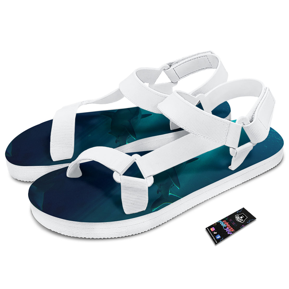 Underwear Shark Print White Open Toe Sandals-grizzshop