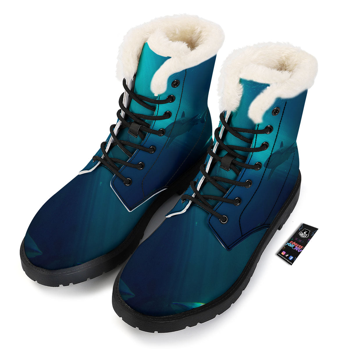 Underwear Shark Print Winter Boots-grizzshop