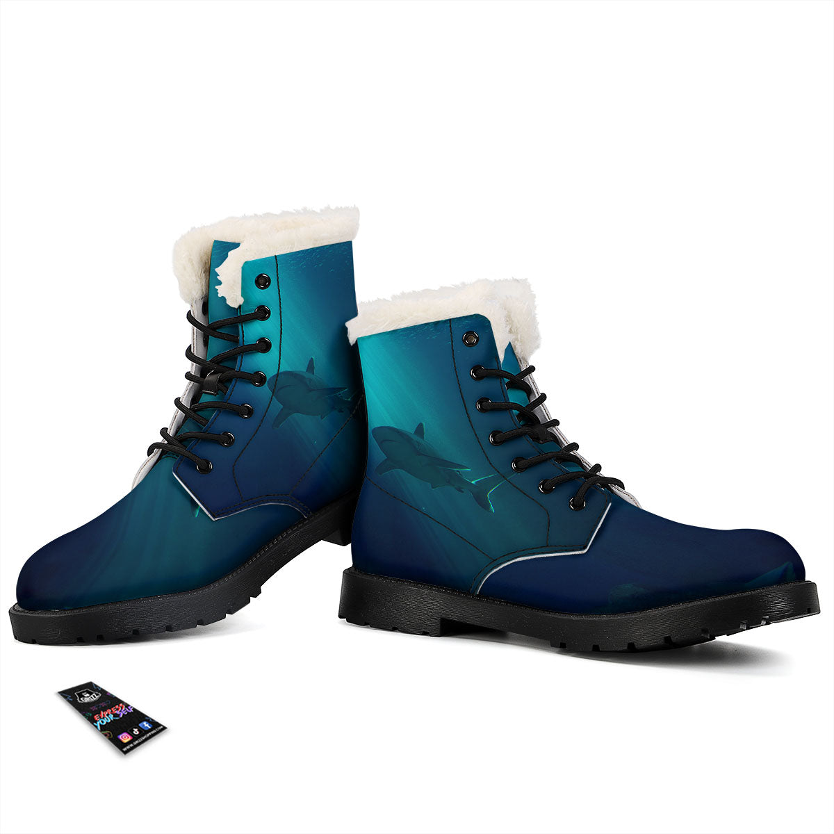 Underwear Shark Print Winter Boots-grizzshop