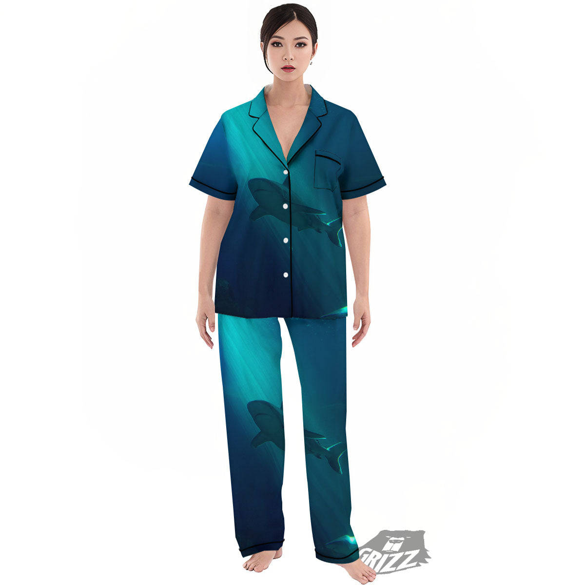 Underwear Shark Print Women's Pajamas Set-grizzshop