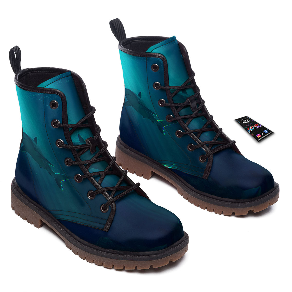 Underwear Shark Print Work Boots-grizzshop