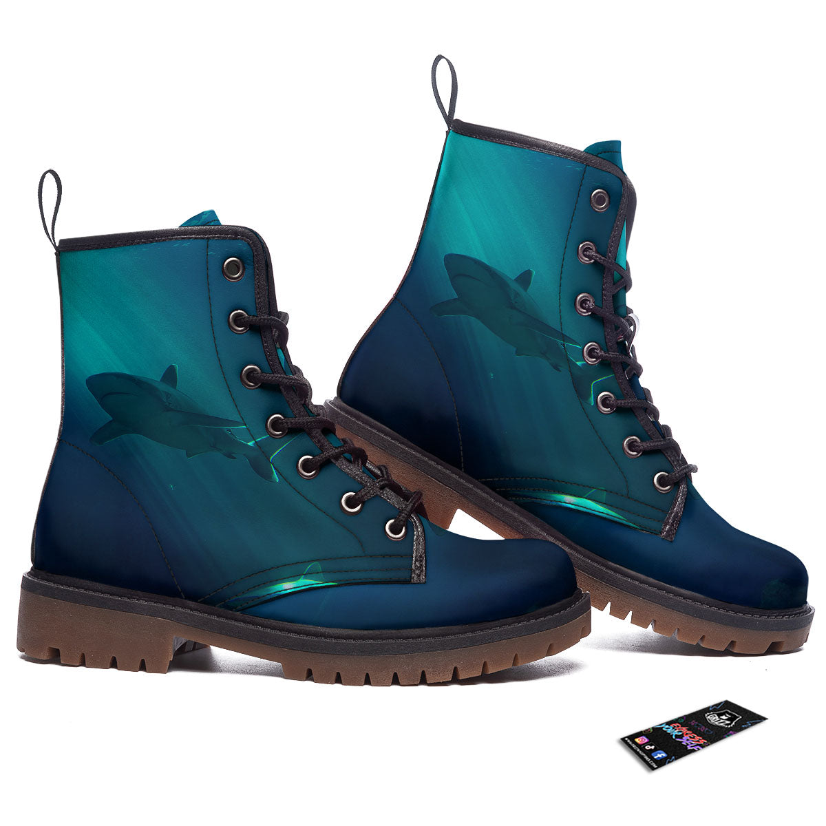 Underwear Shark Print Work Boots-grizzshop