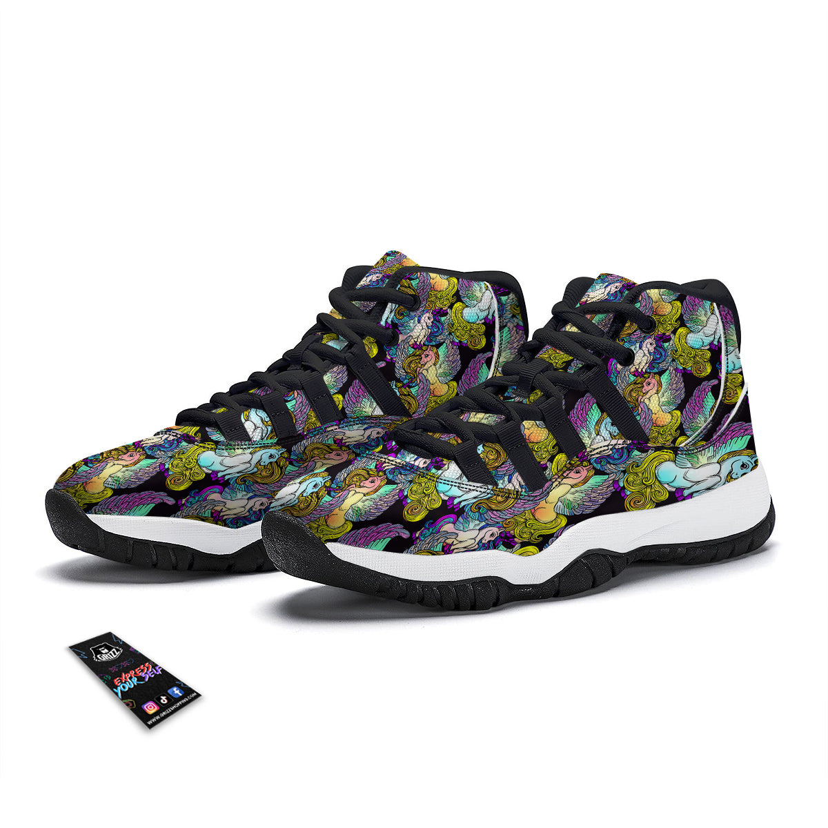 Unicon Cartoon Pattern Print Black Bball Shoes-grizzshop