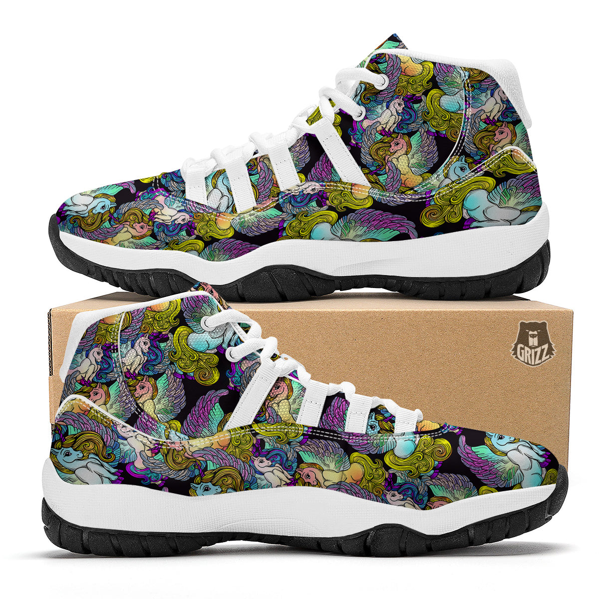 Unicon Cartoon Pattern Print White Bball Shoes-grizzshop