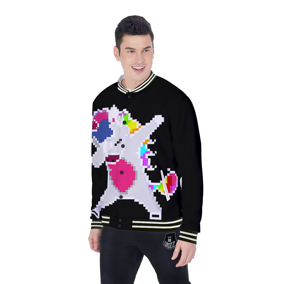 Unicorn 8-Bit Pixel Print Baseball Jacket-grizzshop