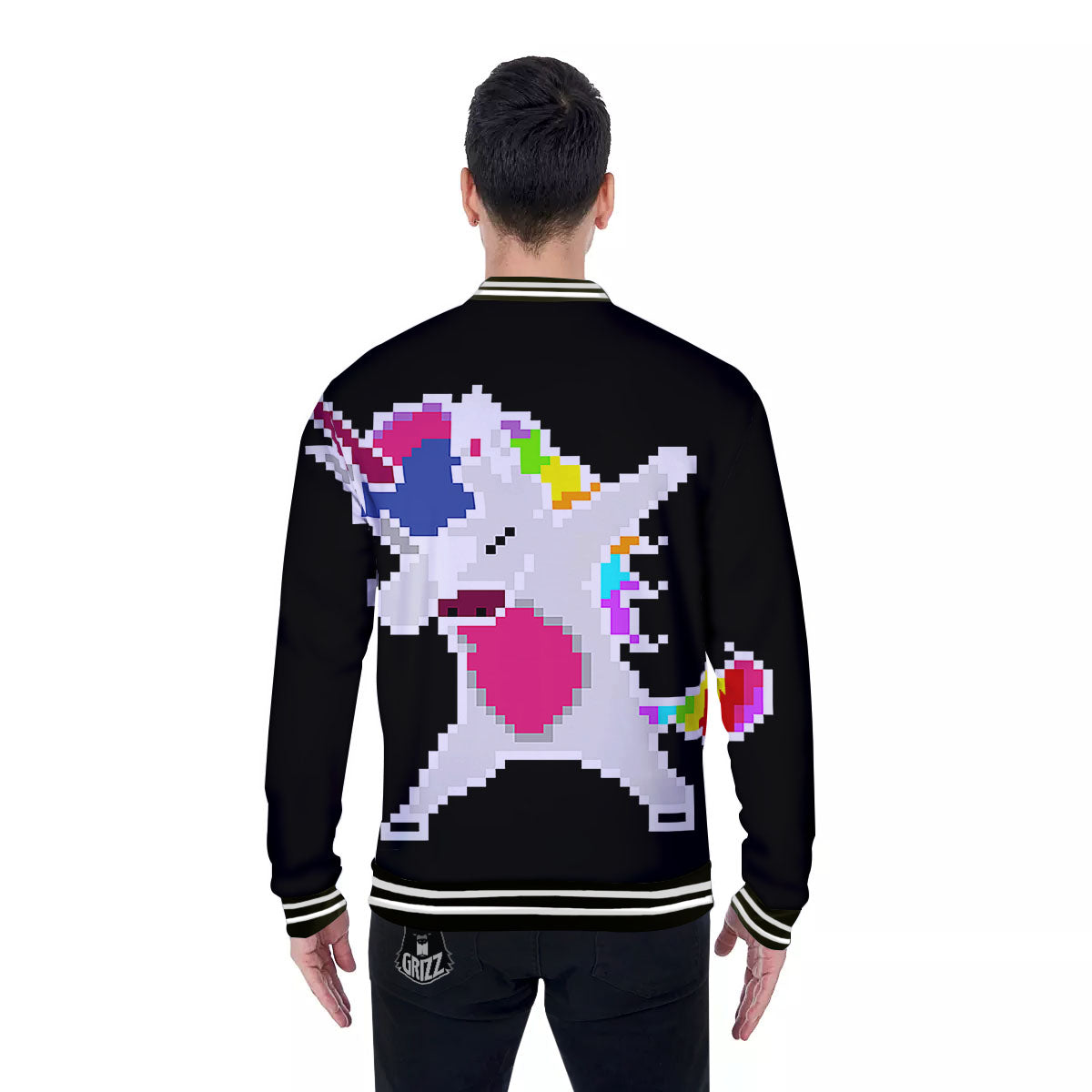 Unicorn 8-Bit Pixel Print Baseball Jacket-grizzshop