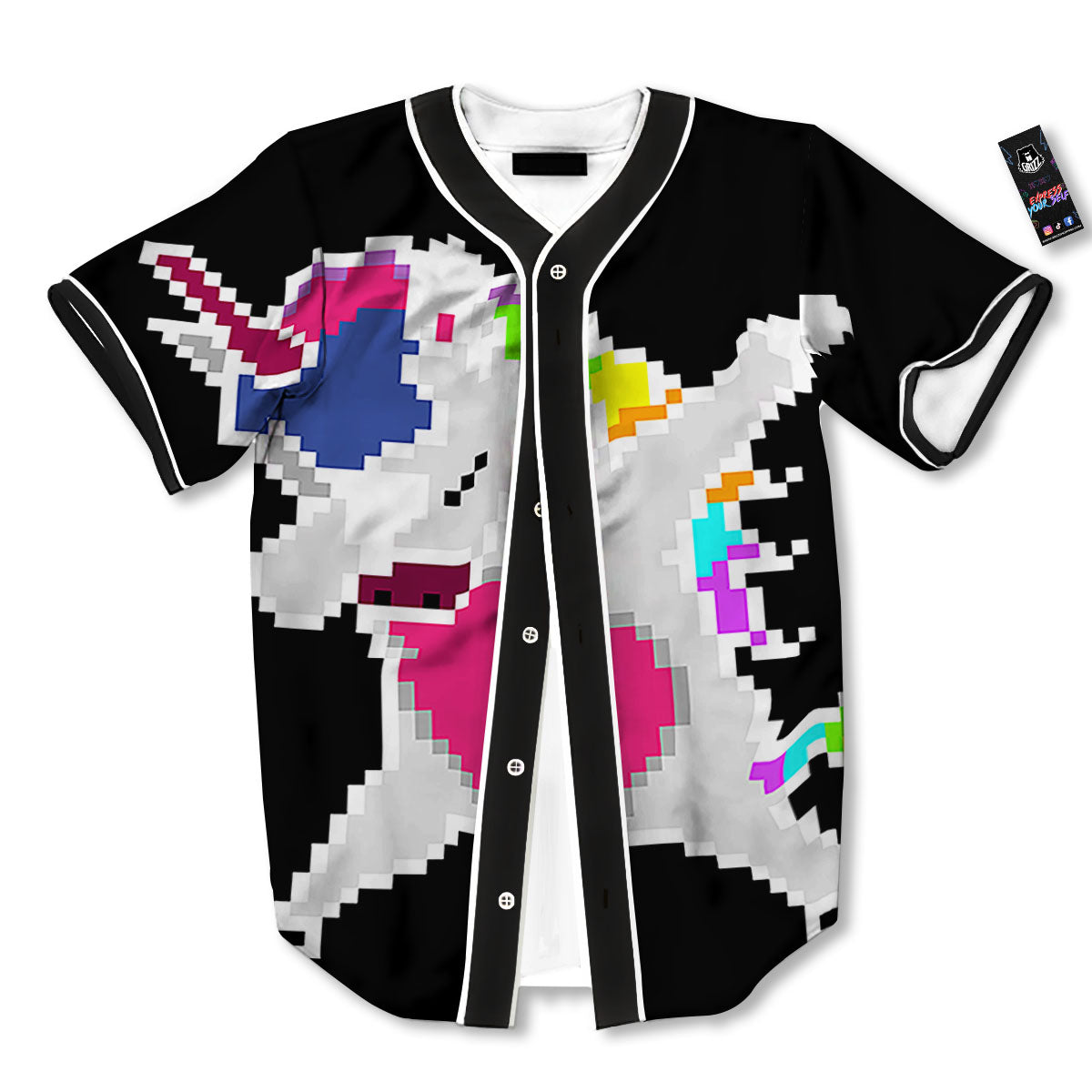 Unicorn 8-Bit Pixel Print Baseball Jersey-grizzshop