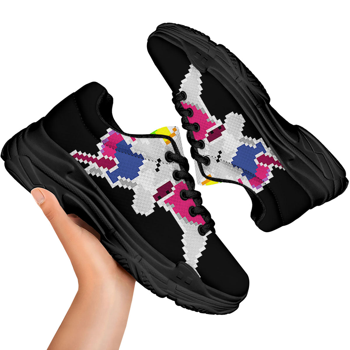 Unicorn 8-Bit Pixel Print Black Chunky Shoes-grizzshop
