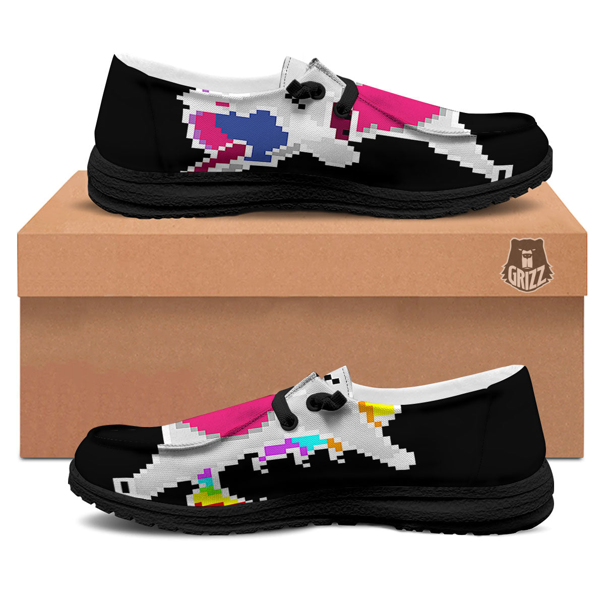 Unicorn 8-Bit Pixel Print Black Loafers-grizzshop