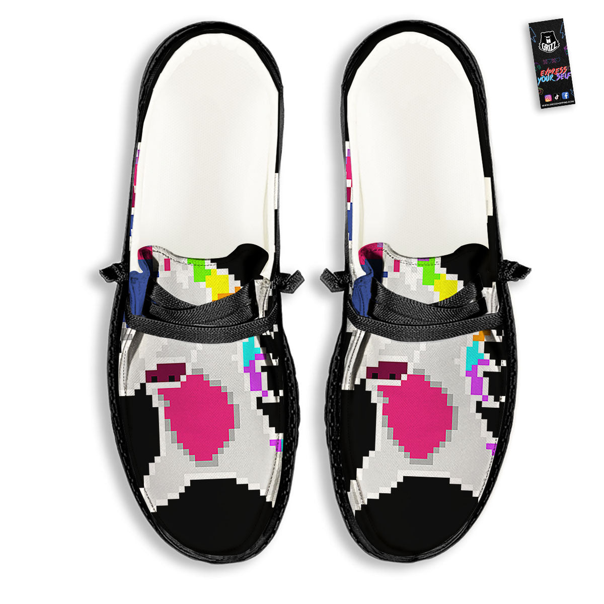 Unicorn 8-Bit Pixel Print Black Loafers-grizzshop
