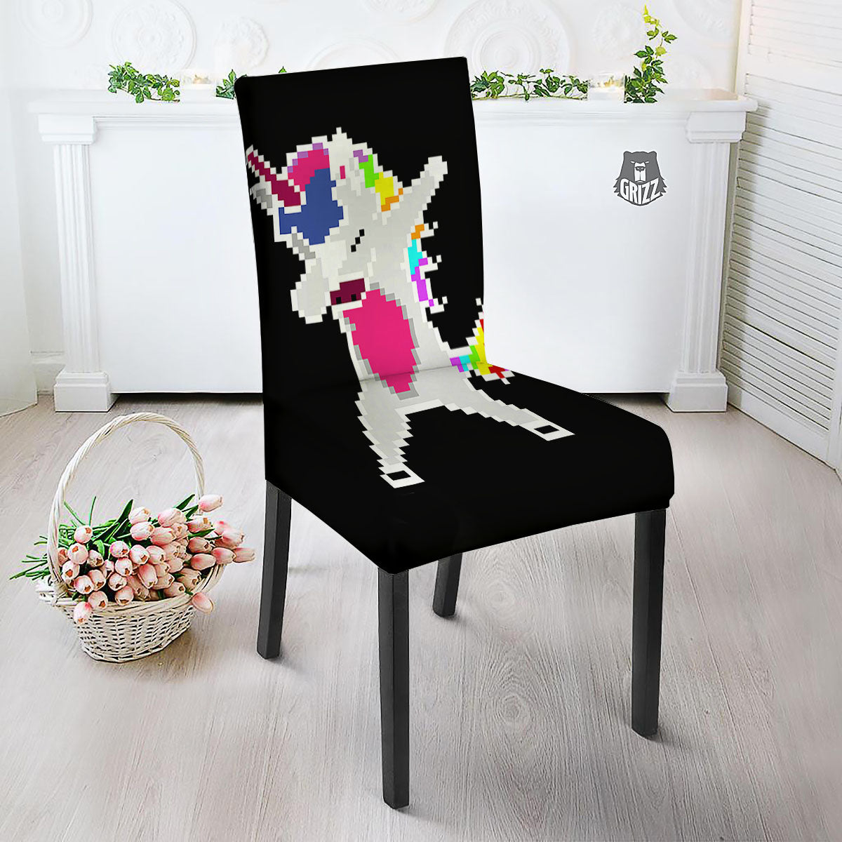 Unicorn 8-Bit Pixel Print Dining Chair Slipcover-grizzshop