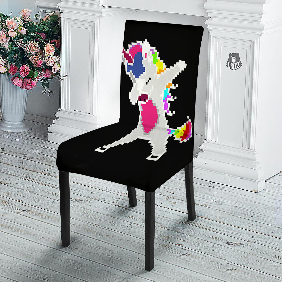 Unicorn 8-Bit Pixel Print Dining Chair Slipcover-grizzshop