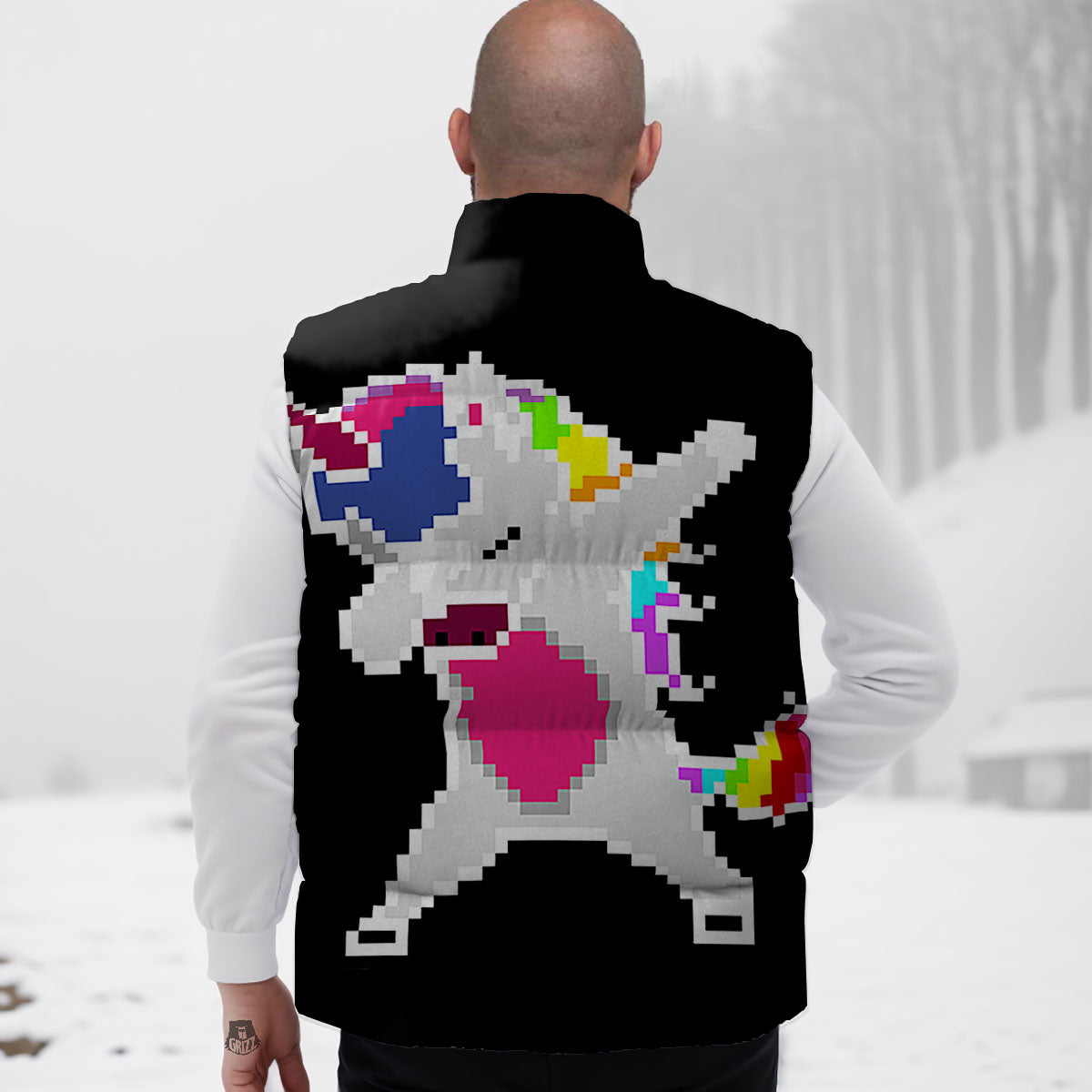 Unicorn 8-Bit Pixel Print Down Vest-grizzshop
