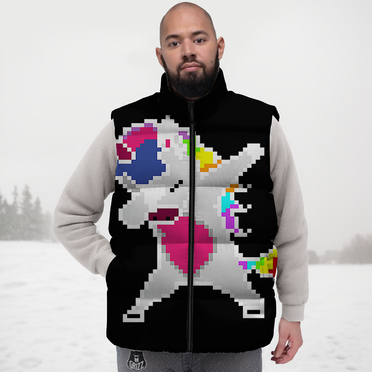 Unicorn 8-Bit Pixel Print Down Vest-grizzshop