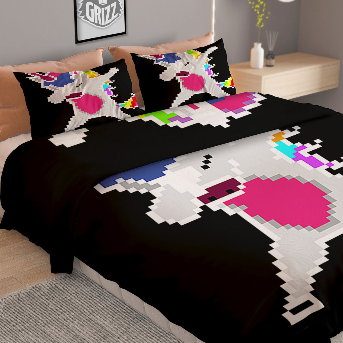 Unicorn 8-Bit Pixel Print Duvet Cover Bedding Set