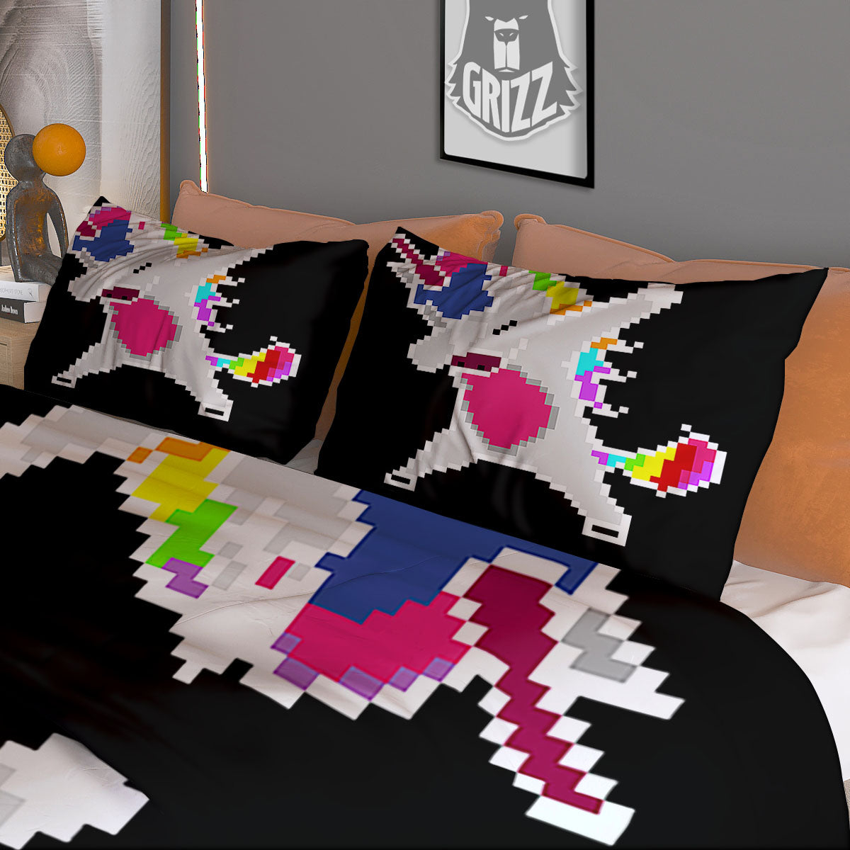 Unicorn 8-Bit Pixel Print Duvet Cover Bedding Set