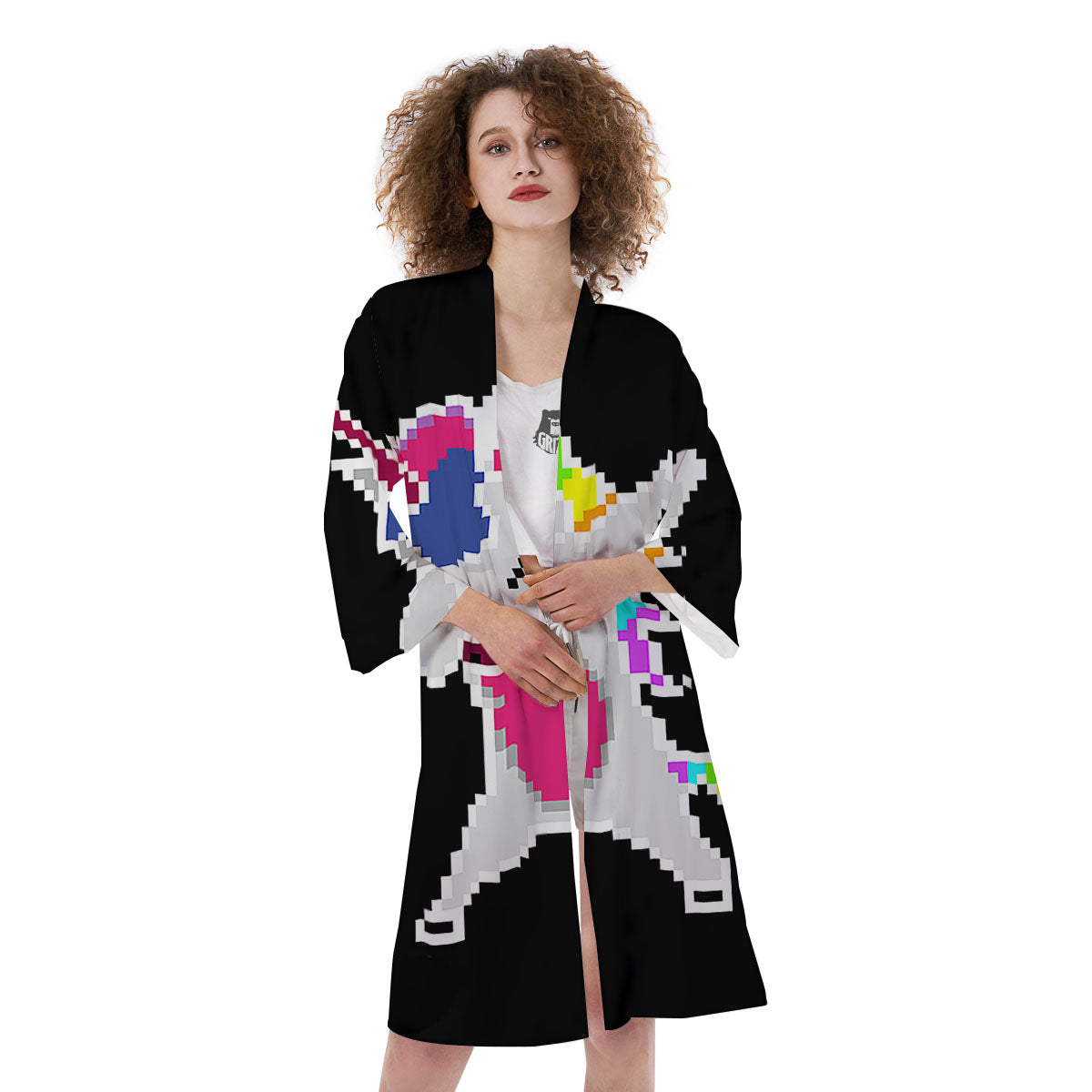 Unicorn 8-Bit Pixel Print Kimono-grizzshop