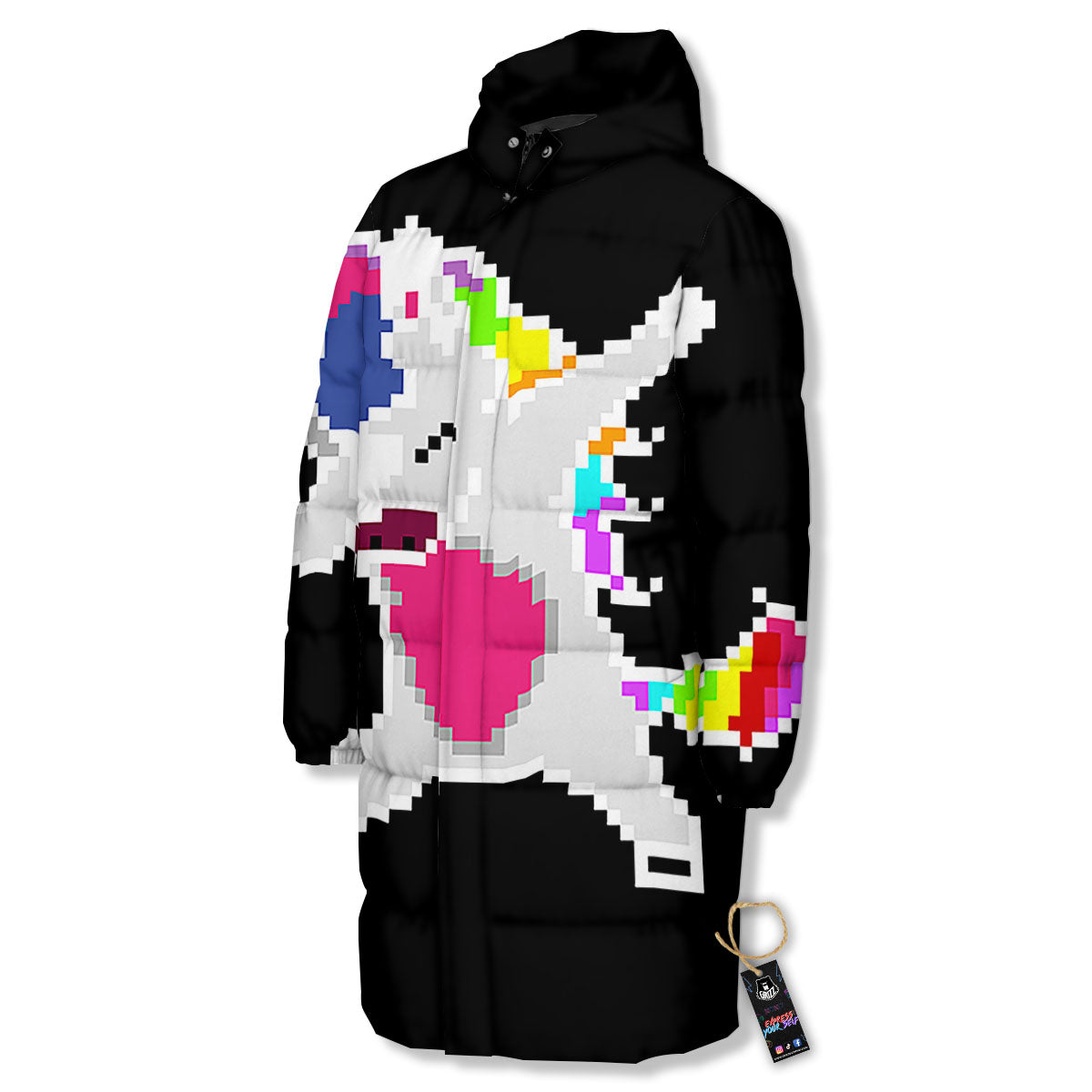 Unicorn 8-Bit Pixel Print Long Down Jacket-grizzshop