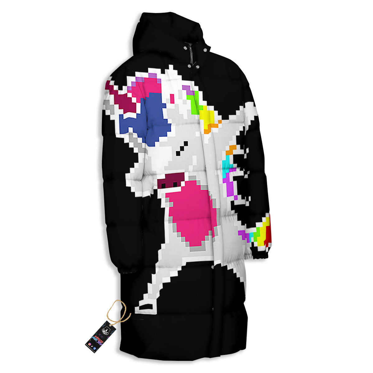 Unicorn 8-Bit Pixel Print Long Down Jacket-grizzshop