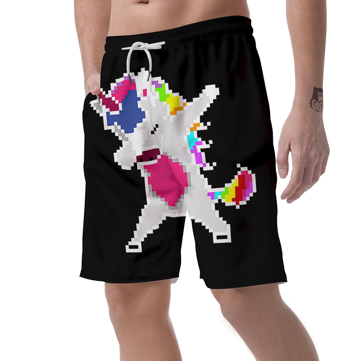 Unicorn 8-Bit Pixel Print Men's Shorts-grizzshop