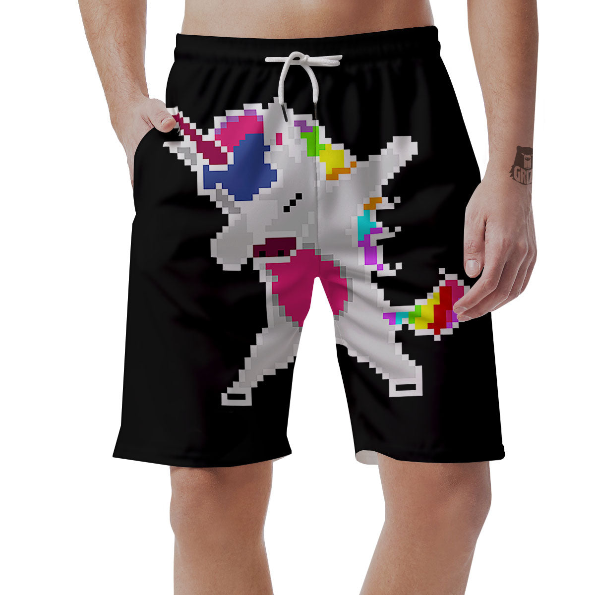 Unicorn 8-Bit Pixel Print Men's Shorts-grizzshop