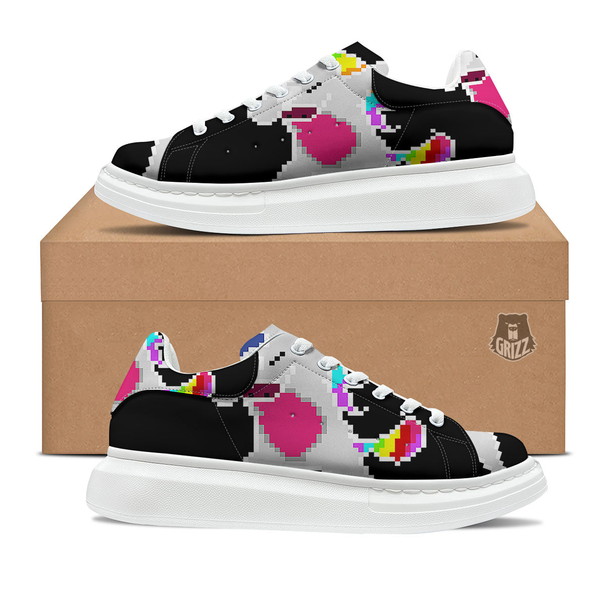 Unicorn 8-Bit Pixel Print Platform Shoes-grizzshop