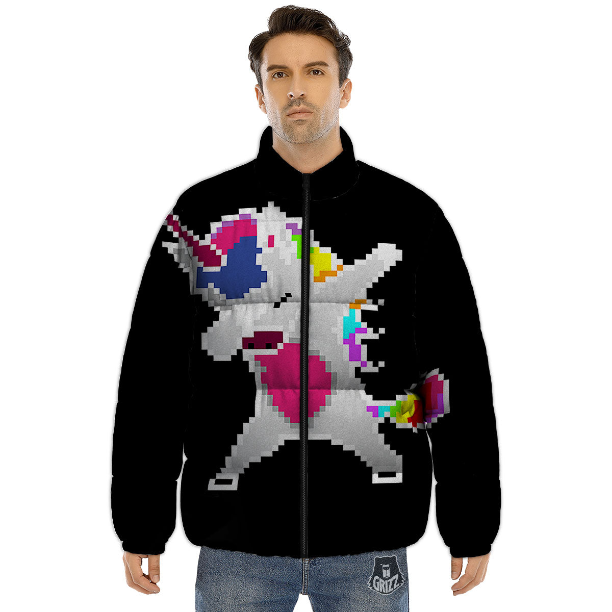 Unicorn 8-Bit Pixel Print Puffer Jacket-grizzshop