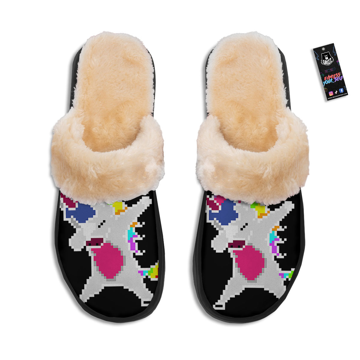 Unicorn 8-Bit Pixel Print Slippers-grizzshop