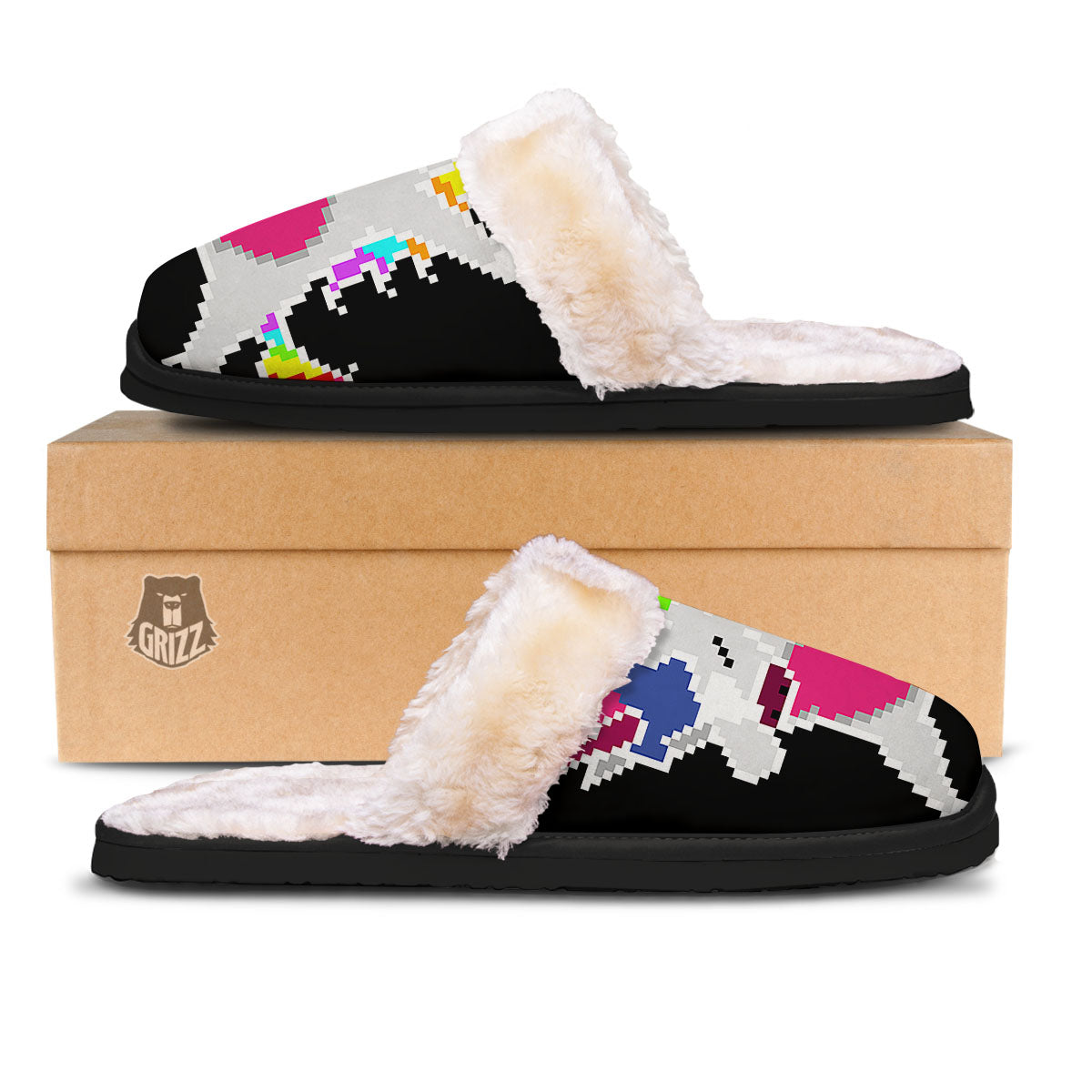 Unicorn 8-Bit Pixel Print Slippers-grizzshop