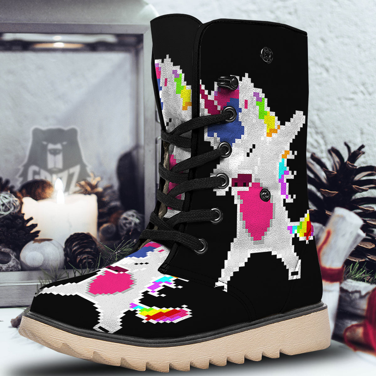 Unicorn 8-Bit Pixel Print Snow Boots-grizzshop