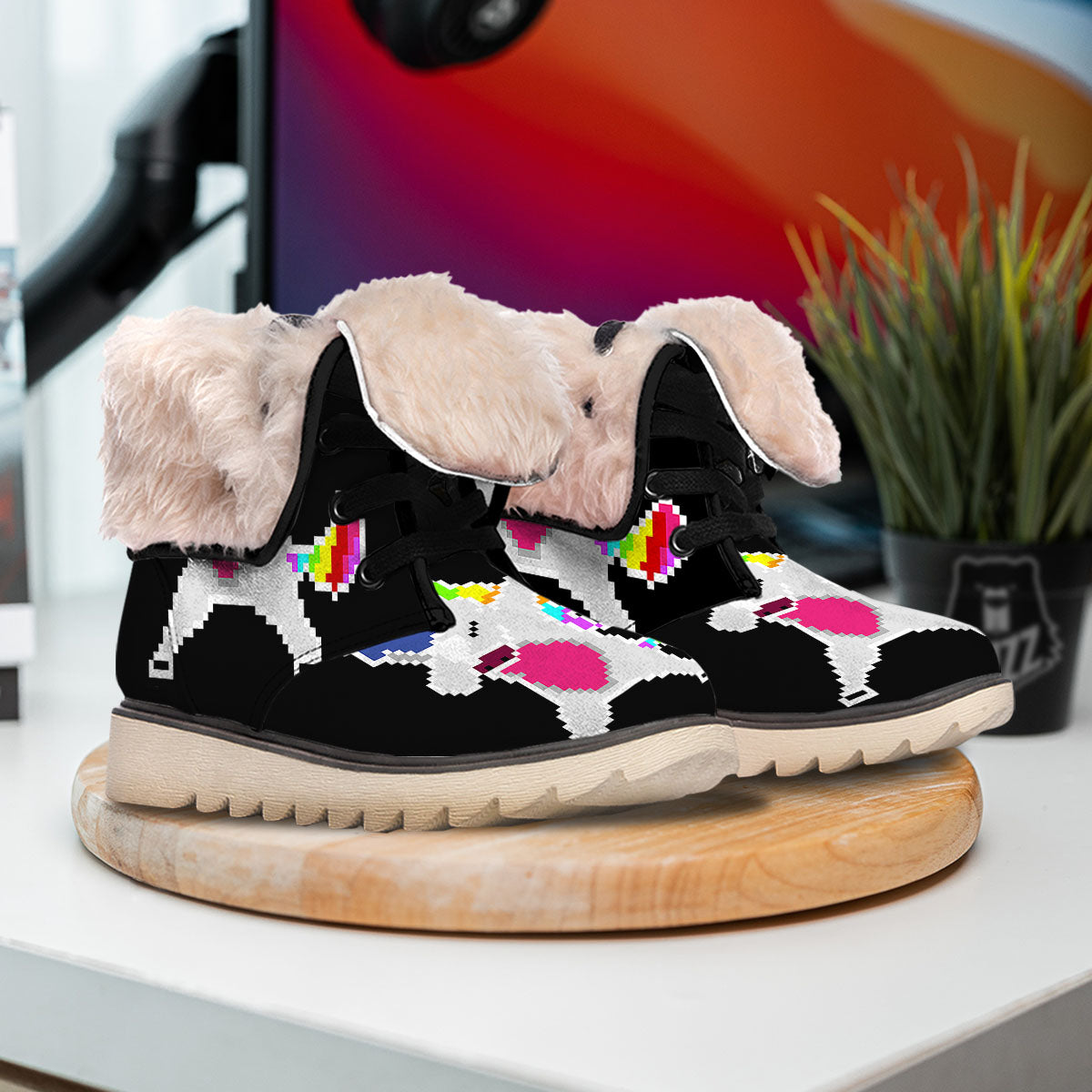 Unicorn 8-Bit Pixel Print Snow Boots-grizzshop
