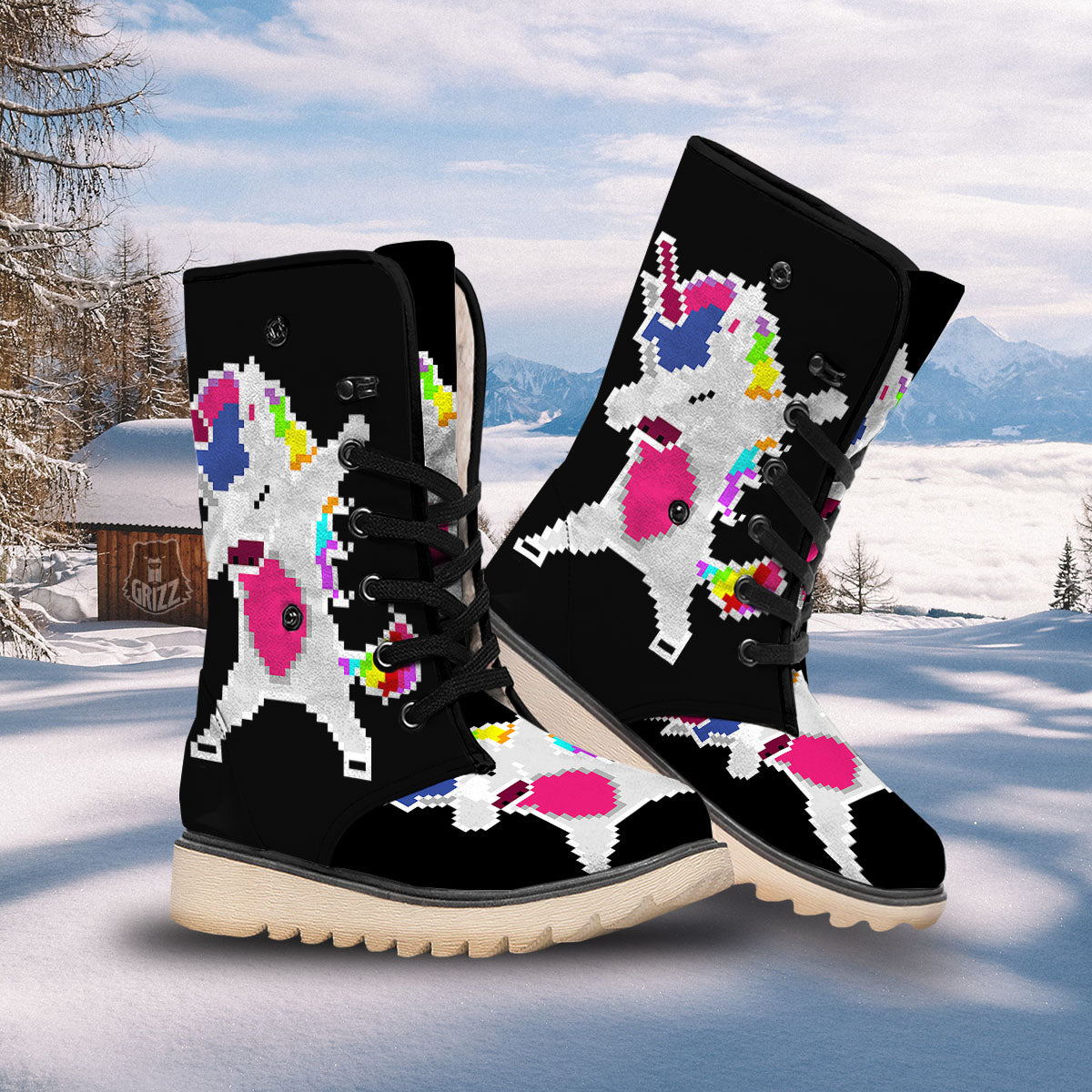 Unicorn 8-Bit Pixel Print Snow Boots-grizzshop