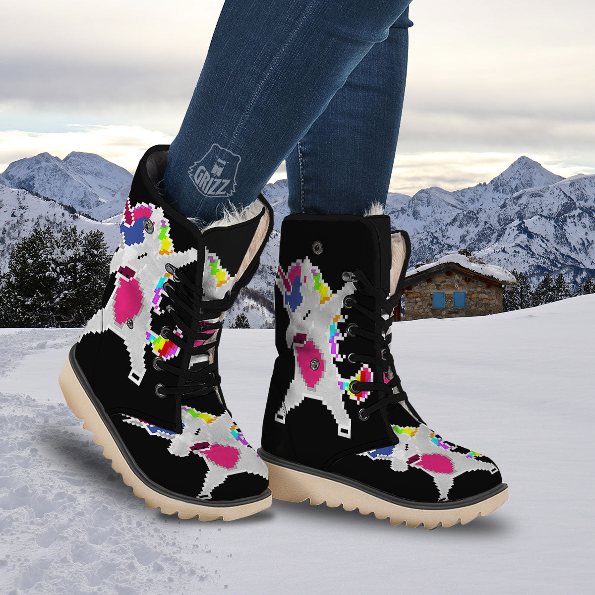 Unicorn 8-Bit Pixel Print Snow Boots-grizzshop