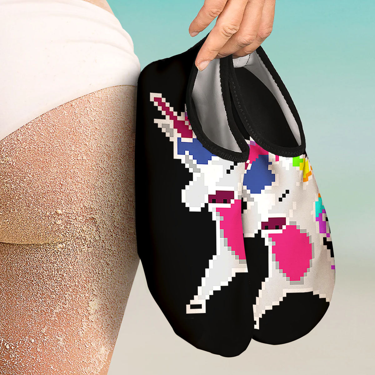 Unicorn 8-Bit Pixel Print Water Shoes-grizzshop