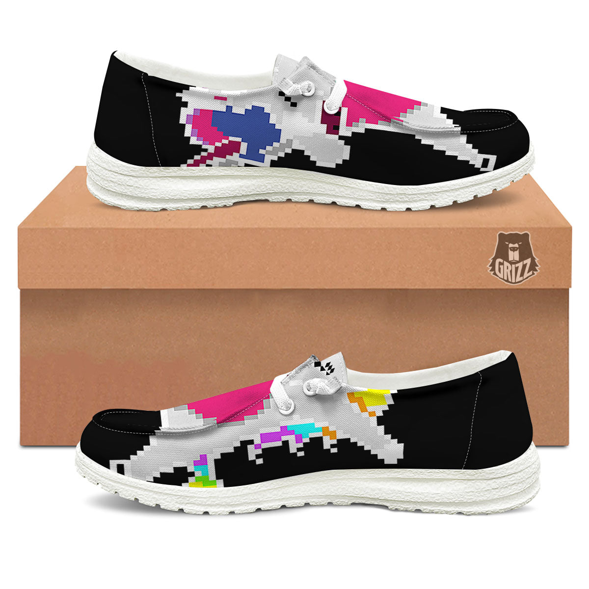 Unicorn 8-Bit Pixel Print White Loafers-grizzshop